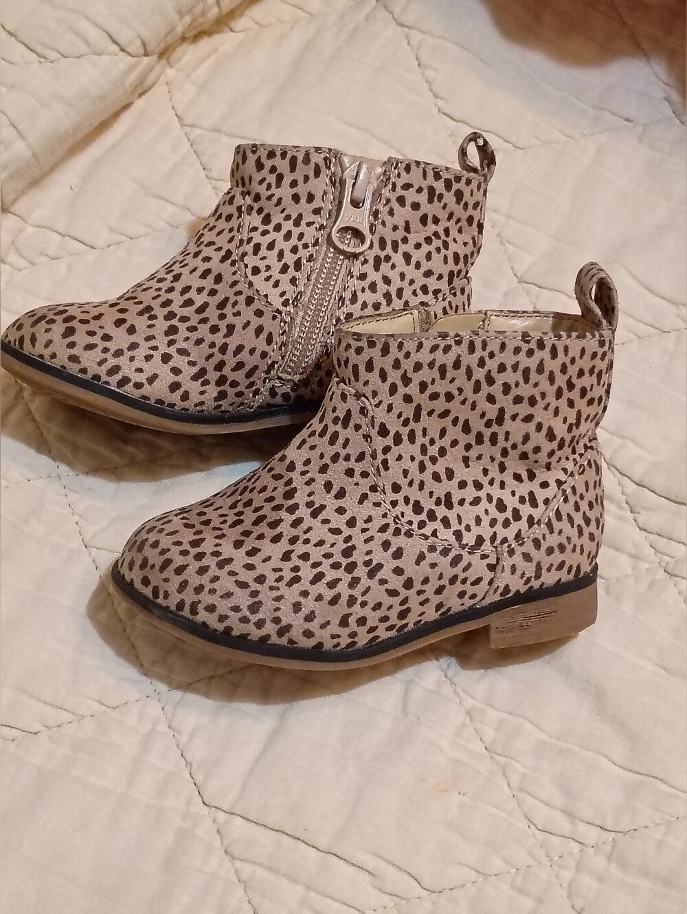 Cat & Jack Toddle Leopard Print Ankle Boots - Beige and Black